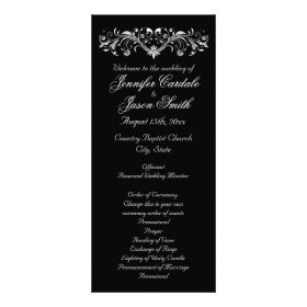 Elegant Flourish Black White Wedding Programs Rack Card Template