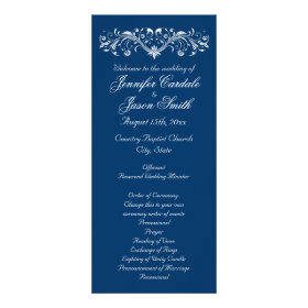 Elegant Flourish Blue Vertical Wedding Programs Rack Card