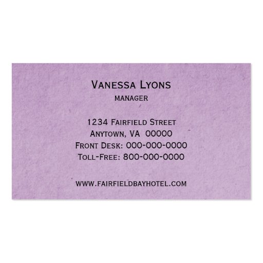 Elegant Flourish Business Card, Lilac (back side)