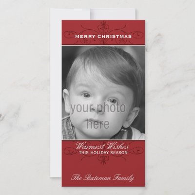 Elegant Flourish Christmas Photo Card in Red