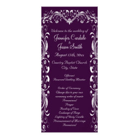 Elegant Flourish Deep Purple Wedding Programs Customized Rack Card