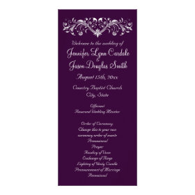 Elegant Flourish Deep Purple Wedding Programs Custom Rack Card
