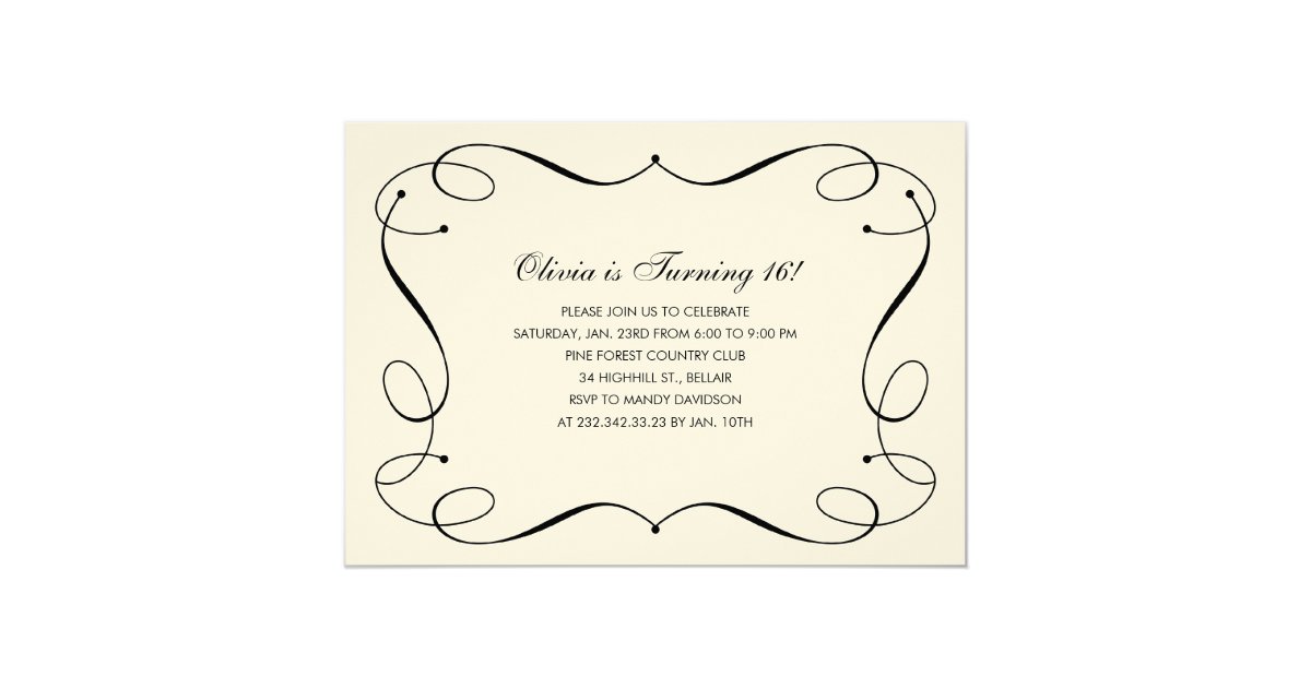 Elegant Flourish Formal Sweet 16 Invitations Zazzle