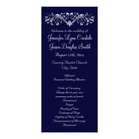 Elegant Flourish Navy Blue Wedding Programs Rack Cards