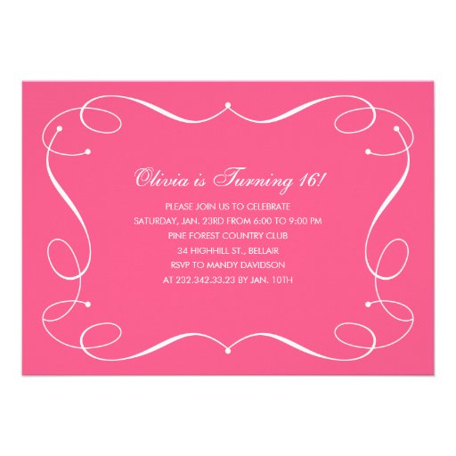 Elegant Flourish Pink Sweet 16 Party Invitations