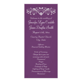 Elegant Flourish Regal Purple Wedding Programs Custom Rack Card