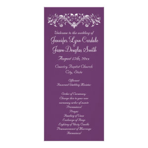 Elegant Flourish Regal Purple Wedding Programs Custom Rack Card