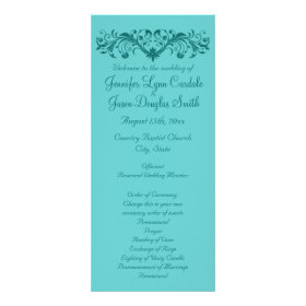 Elegant Flourish Teal Blue Wedding Programs Full Color Rack Card