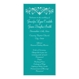 Elegant Flourish Teal Blue Wedding Programs Full Color Rack Card
