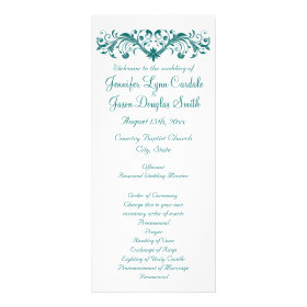 Elegant Flourish White Teal Wedding Programs Full Color Rack Card