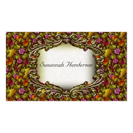 Elegant Flowers, Fruit and Gold Business Cards (front side)