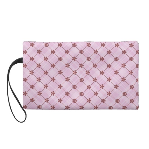 Elegant Flowers Grid & Clothing Label Custom Name Wristlet Purses