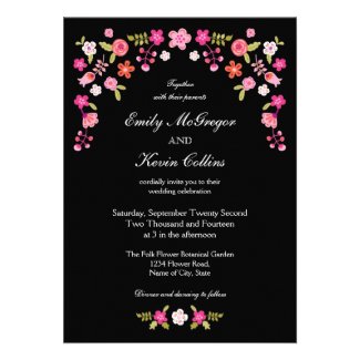 Elegant Folk Floral Wedding Invitation