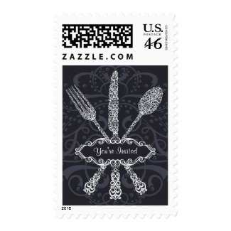 Elegant Fork Spoon &amp; Knife Postage Stamp