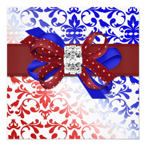 Elegant Fourth of July Invitation with Diamond Bow (front side)
