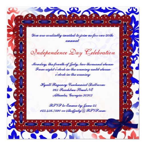 Elegant Fourth of July Invitation with Diamond Bow