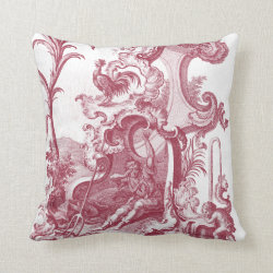 Elegant French Country Antique Red Toile de Jouy Pillows