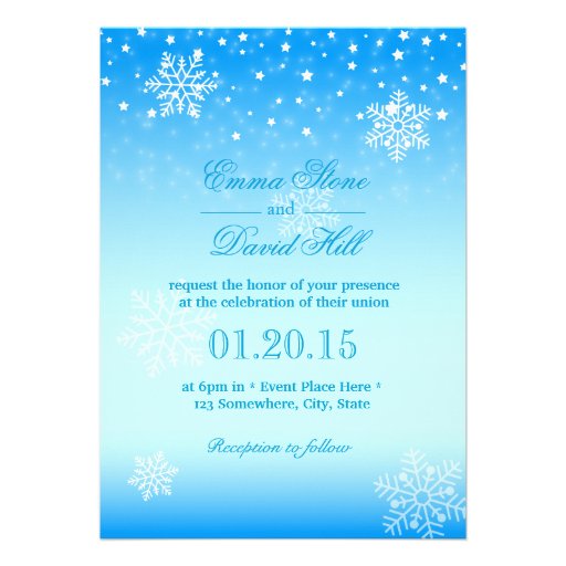 Elegant Frozen Winter Snowflakes Blue Wedding Custom Invitation