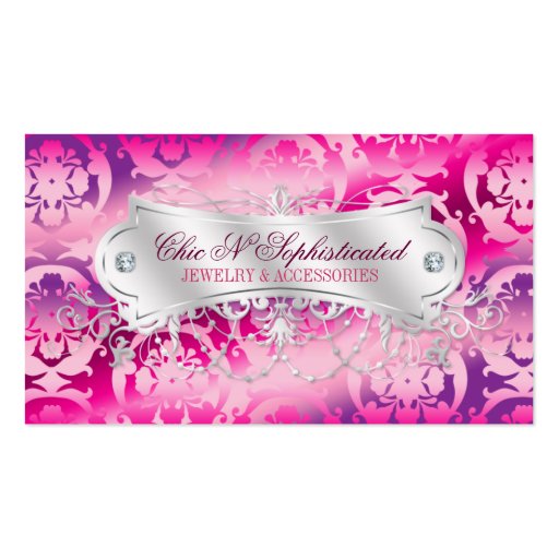 Elegant Fuchsia Lavender Damask Swirl Business Cards (front side)