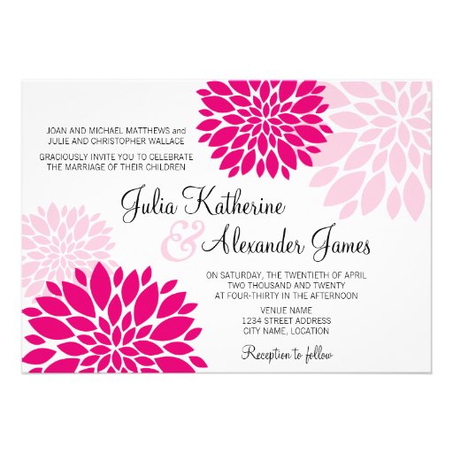Elegant Fuchsia Pink Blush Floral Burst Wedding Custom Invites