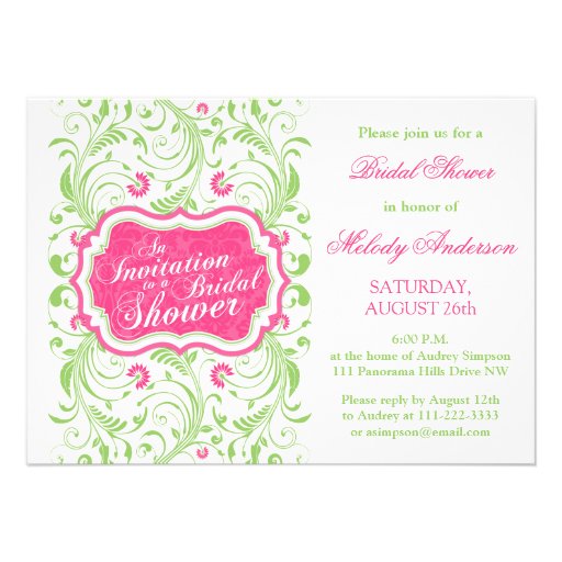 Elegant Fuchsia Pink Green Floral Bridal Shower Announcements