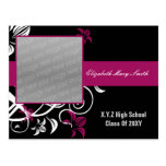 elegant fuchsia pink photo Graduation Invitation postcards