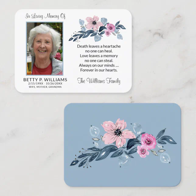 Elegant Funeral Memorial Photo Prayer Card Zazzle