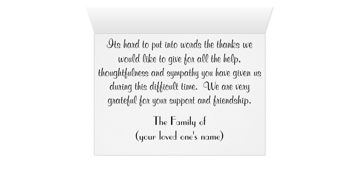 Elegant Funeral Sympathy Thank You Card Zazzle 8693