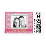 elegant fuschia and gold wedding postage stamp