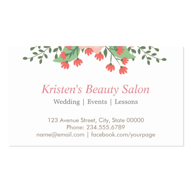 Elegant Garden Botanical Floral Makeup Artist Business Card (back side)