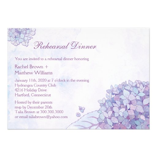 Elegant Garden Hydrangea Wedding Rehearsal Dinner Custom Invitation