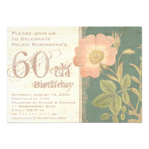 Elegant Gardener's 60th Birthday Vintage Rose Announcements
