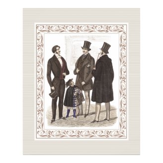 Elegant Gentlemen Formal Wear Biedermeier Period Print
