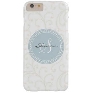 Elegant girly beige white floral pattern monogram barely there iPhone 6 plus case