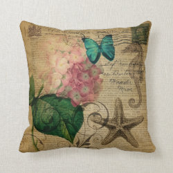 elegant girly Hydrangea butterfly vintage paris Throw Pillows