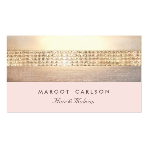 Elegant Glam Gold Sequins Gold Light Pink Striped Business Card Template