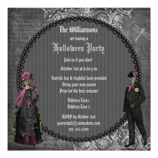 Elegant Glamorous Skeletons Halloween Party Custom Announcement