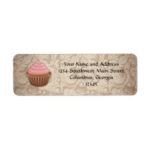Elegant Glamour Mocha Damask Cupcake Address Label