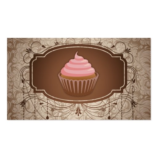 Elegant Glamour Mocha Damask Cupcake Business Card (back side)