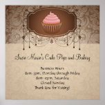 Elegant Glamour Mocha Damask Cupcake Design Sign Poster