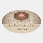 Elegant Glamour Mocha Damask Cupcake Sticker Label