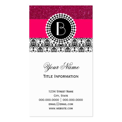Elegant Glitter and Damask Pattern with Monogram Business Card Templates (front side)