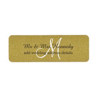 Elegant Glitter Gold Monogram Wedding Custom Return Address Labels