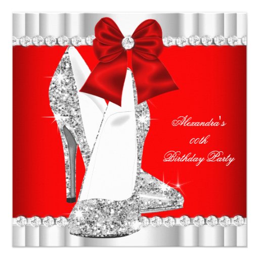 Elegant Glitter Red Glamour High Heels Silver 2 Invitation