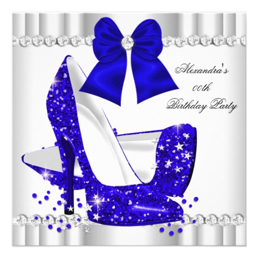 Elegant Glitter Royal Blue Glamour High Heel White Personalized Announcements