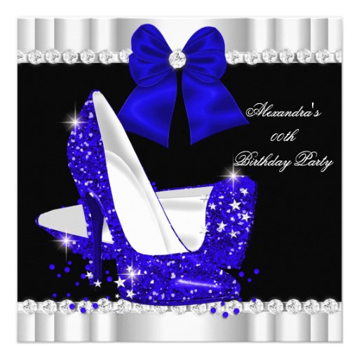 Elegant Glitter Royal Blue Glamour High Heels Personalized Invite