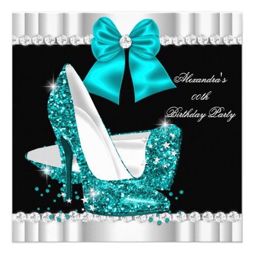 Elegant Glitter Teal Blue Glamour High Heels Invitations