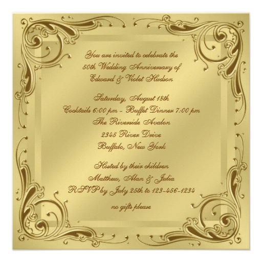 Elegant Gold 50th Wedding Anniversary Party Personalized Announcements (front side)