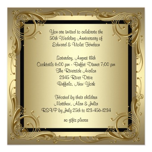 Elegant Gold 50th Wedding Anniversary Party Custom Announcement (front side)
