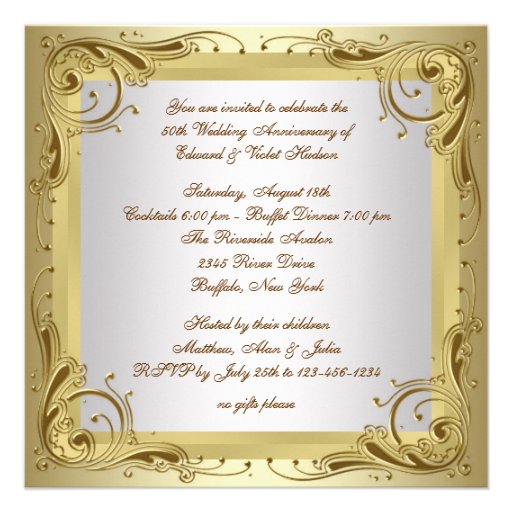 Elegant Gold 50th Wedding Anniversary Party Personalized Invites